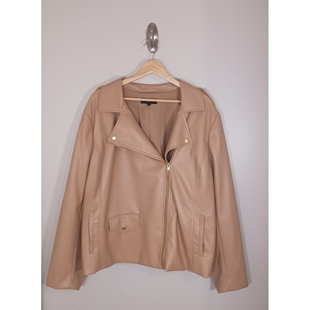 Talbots Faux Leather Moto Jacket 20W Asym Zip Biker Plus Size Taupe Womens Lined